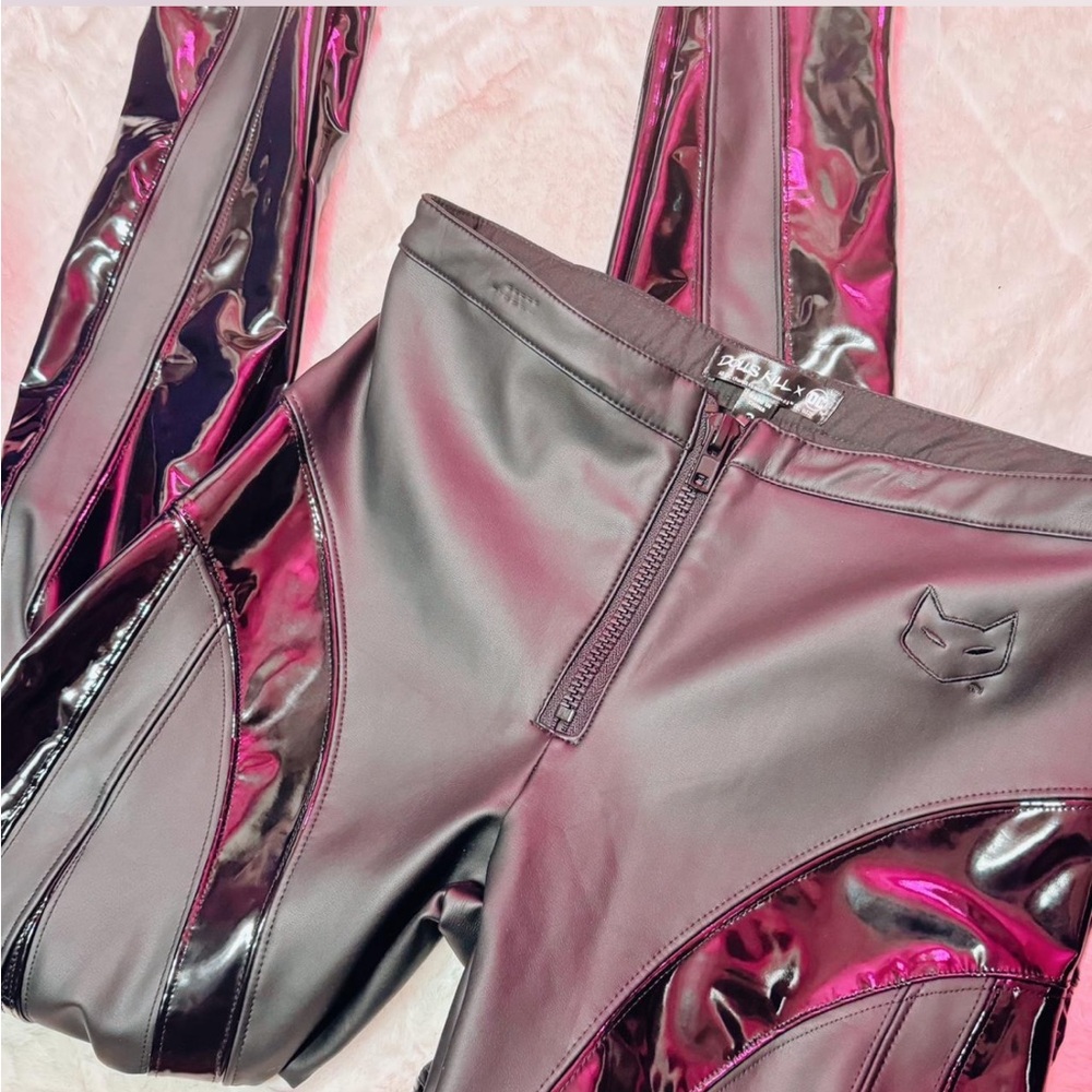 Black and Pink Shiny Dolls Kill Leather Pants